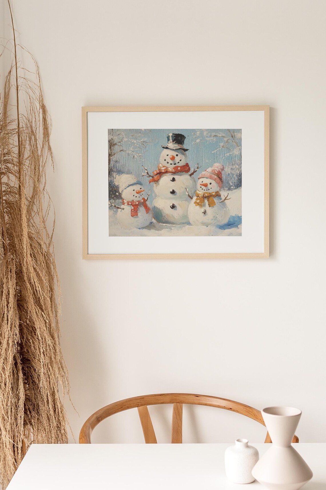 Snowman Family Winter Wonderland Cheerful Holiday Painting Poster - Image 3