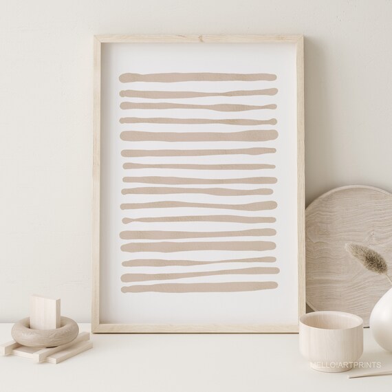 Beige White Line Art Print, Neutral Boho Decor