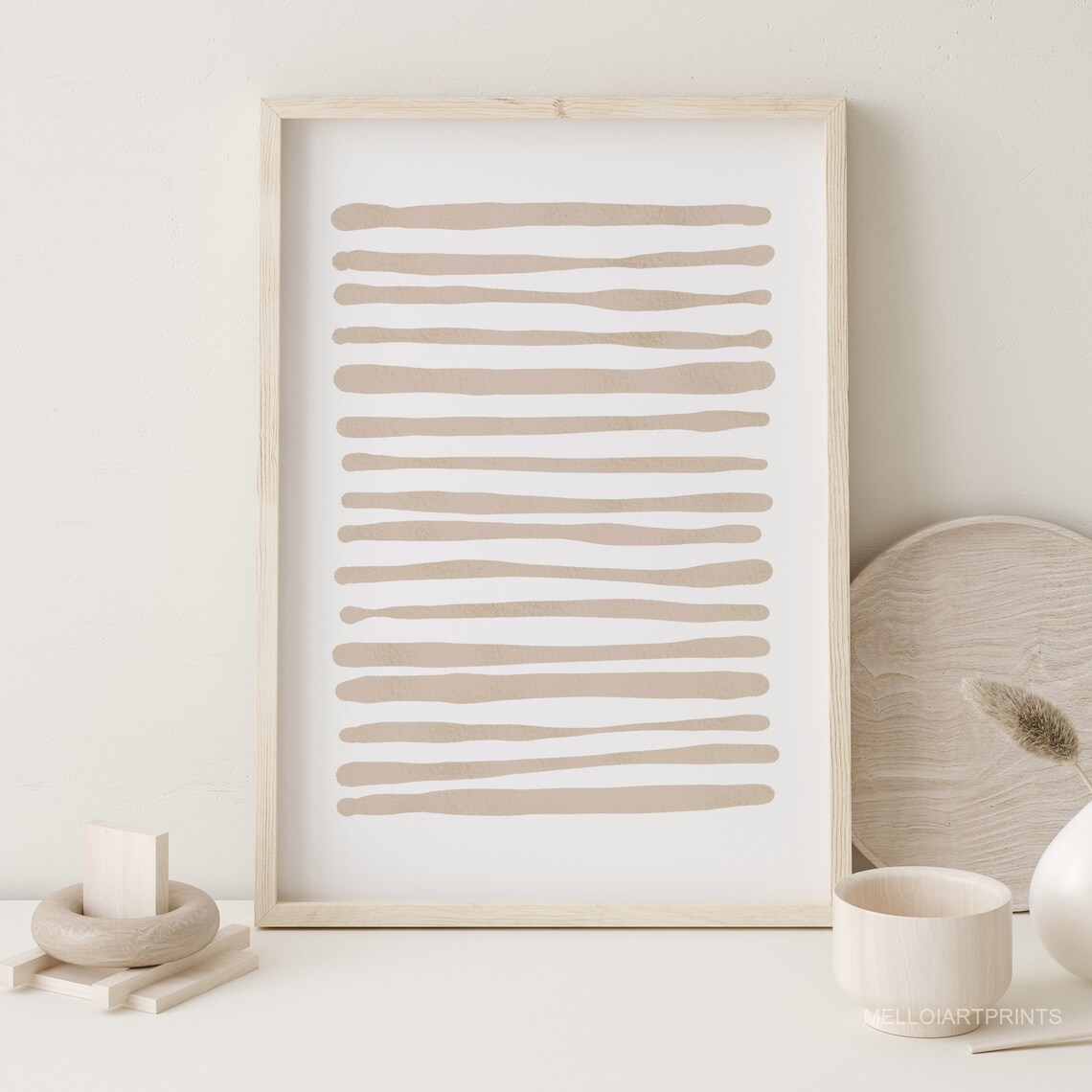 Beige White Line Art Print, Neutral Boho Decor