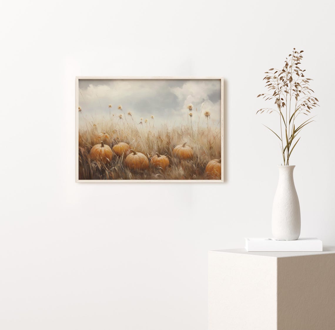 Pumpkin Field at Harvest Autumn Landscape Rustic Farm Painting Poster - Image 2