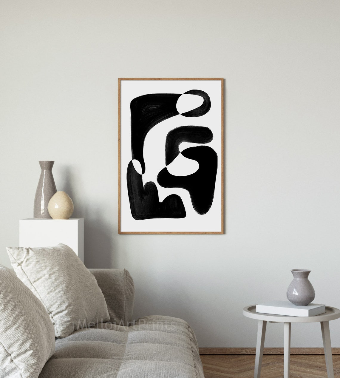 Bold Black Brushstroke Abstract Gestural Shapes White Poster - Image 2