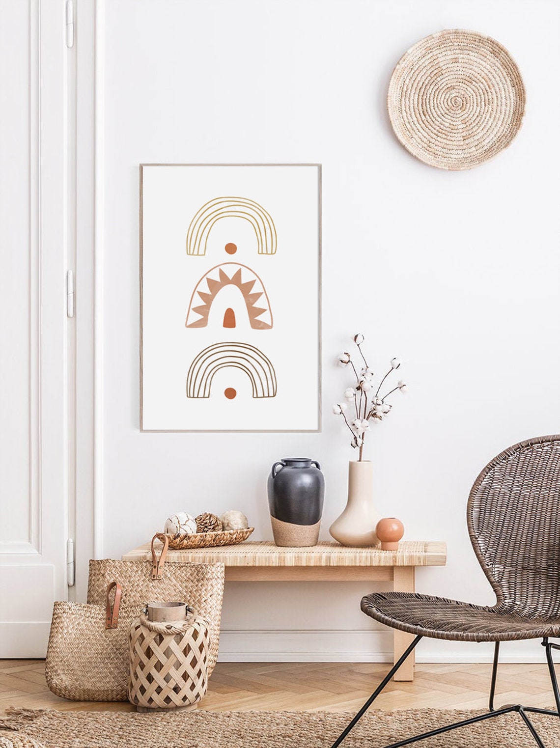Boho Rainbow Arch Art Terracotta Mustard Line Modern Wall Poster - Image 3