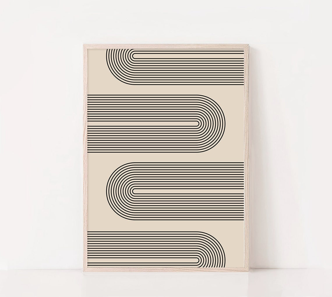 Mid Century Line Art Black Arch Lines Cream Retro Modern Wall Poster - Image 2