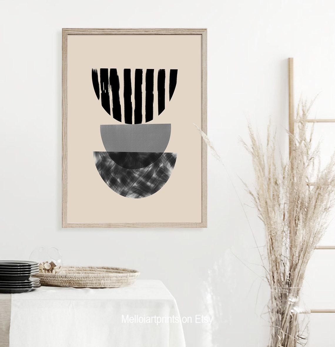Black Gray Half Circles Stacked Bold Contrast Minimalist Art Poster - Image 3