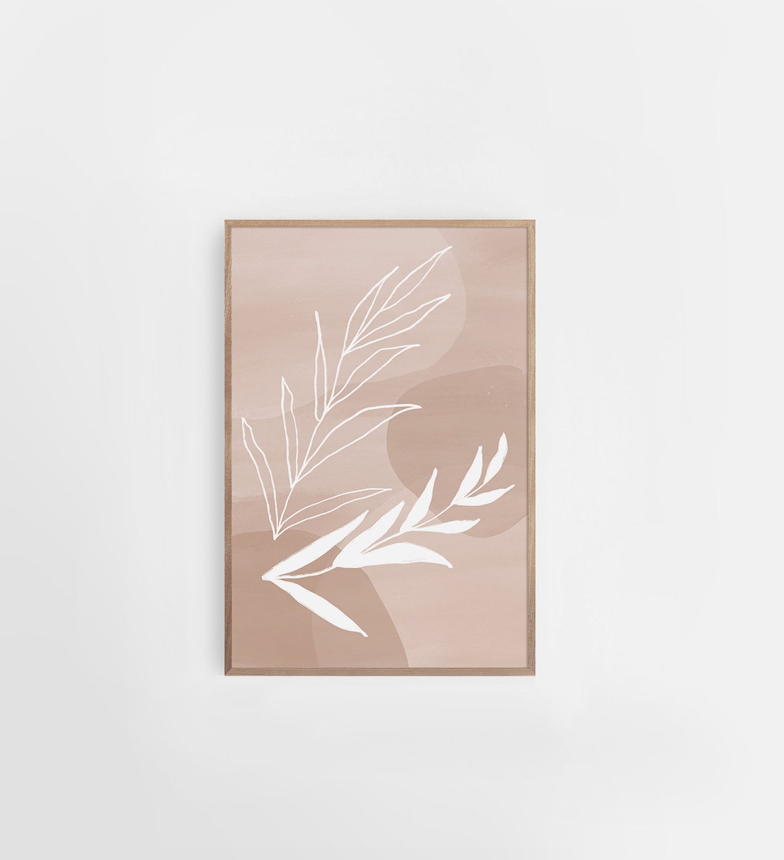 Dusty Rose White Leaf Lines Watercolor Botanical Minimal Art Poster