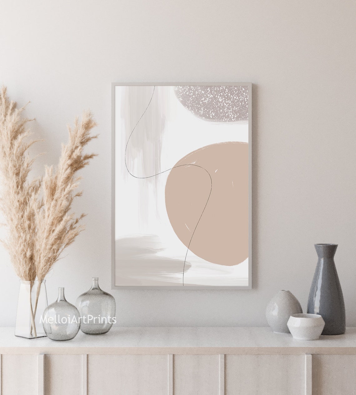 Neutral Circles Abstract Art Beige Gray Line Modern Wall Poster - Image 2