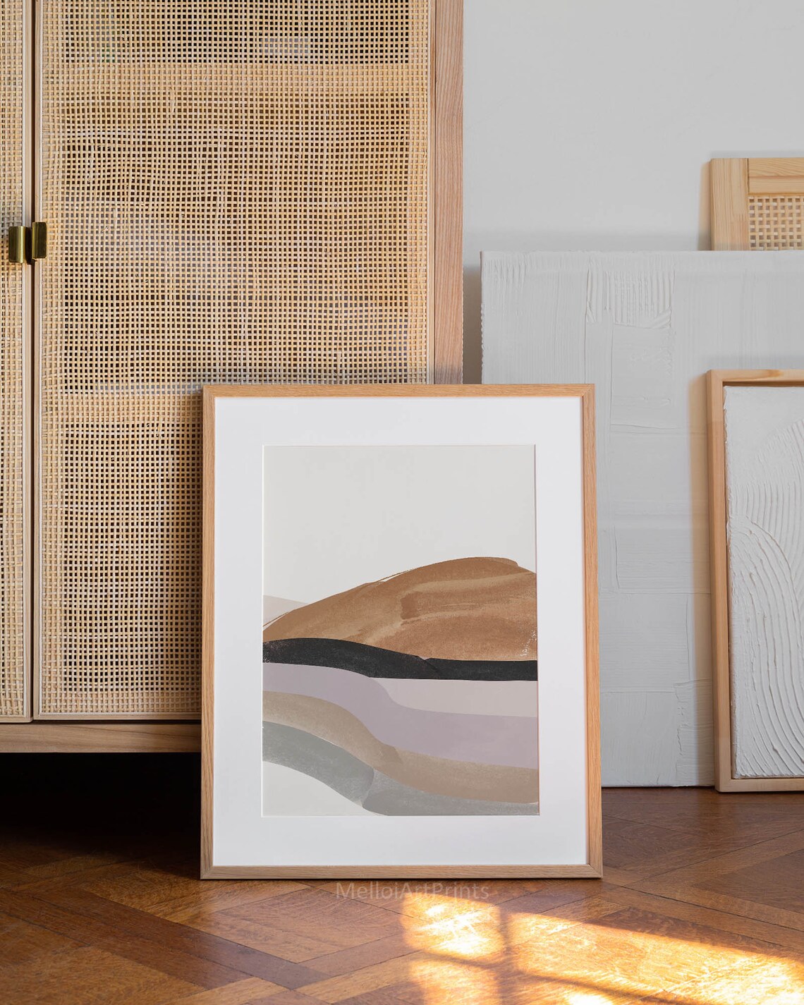 Caramel Mountain Watercolor Bands Neutral Abstract Landscape Poster - Image 2