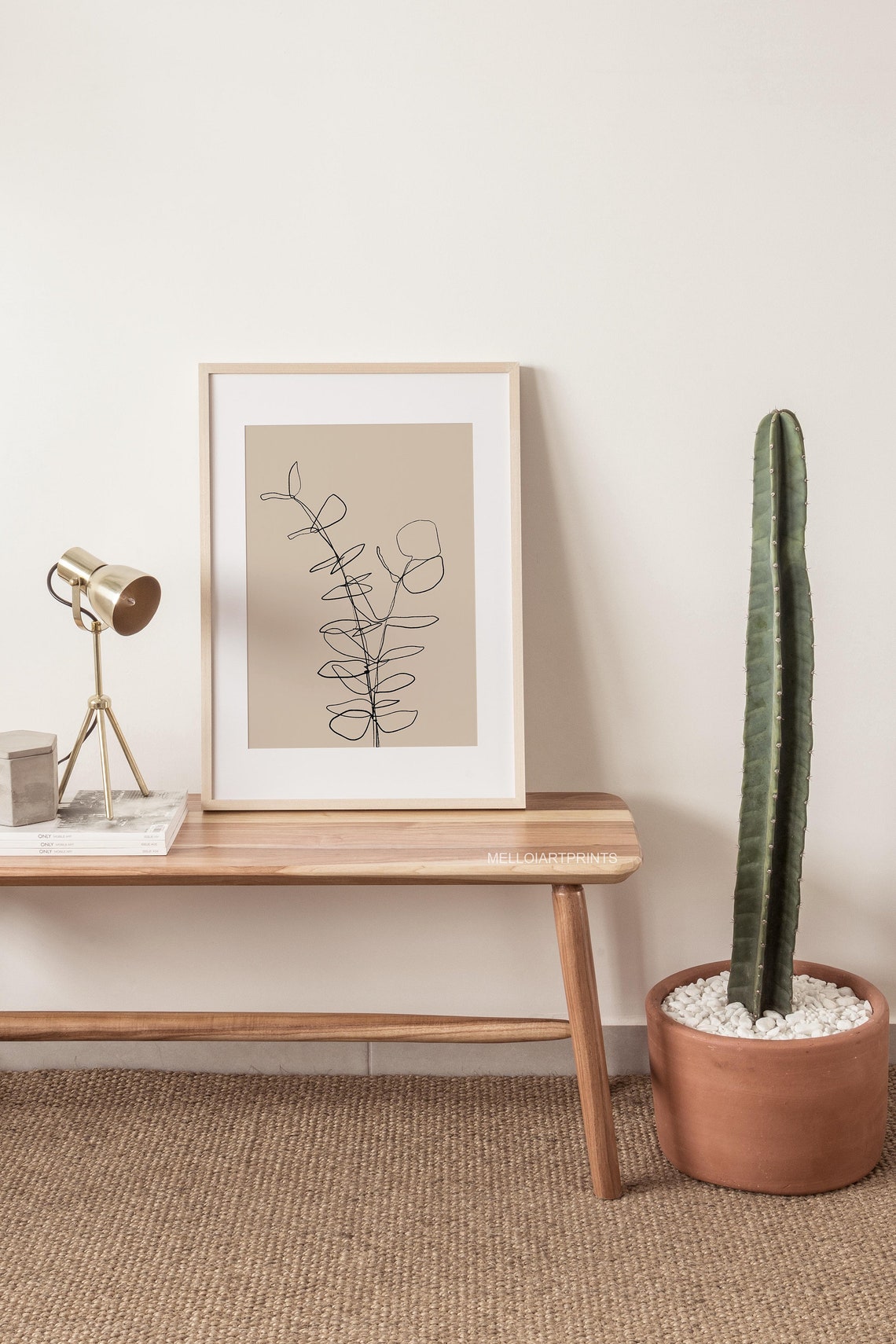 Eucalyptus Continuous Line Drawing Beige Botanical Minimalist Print - Image 3