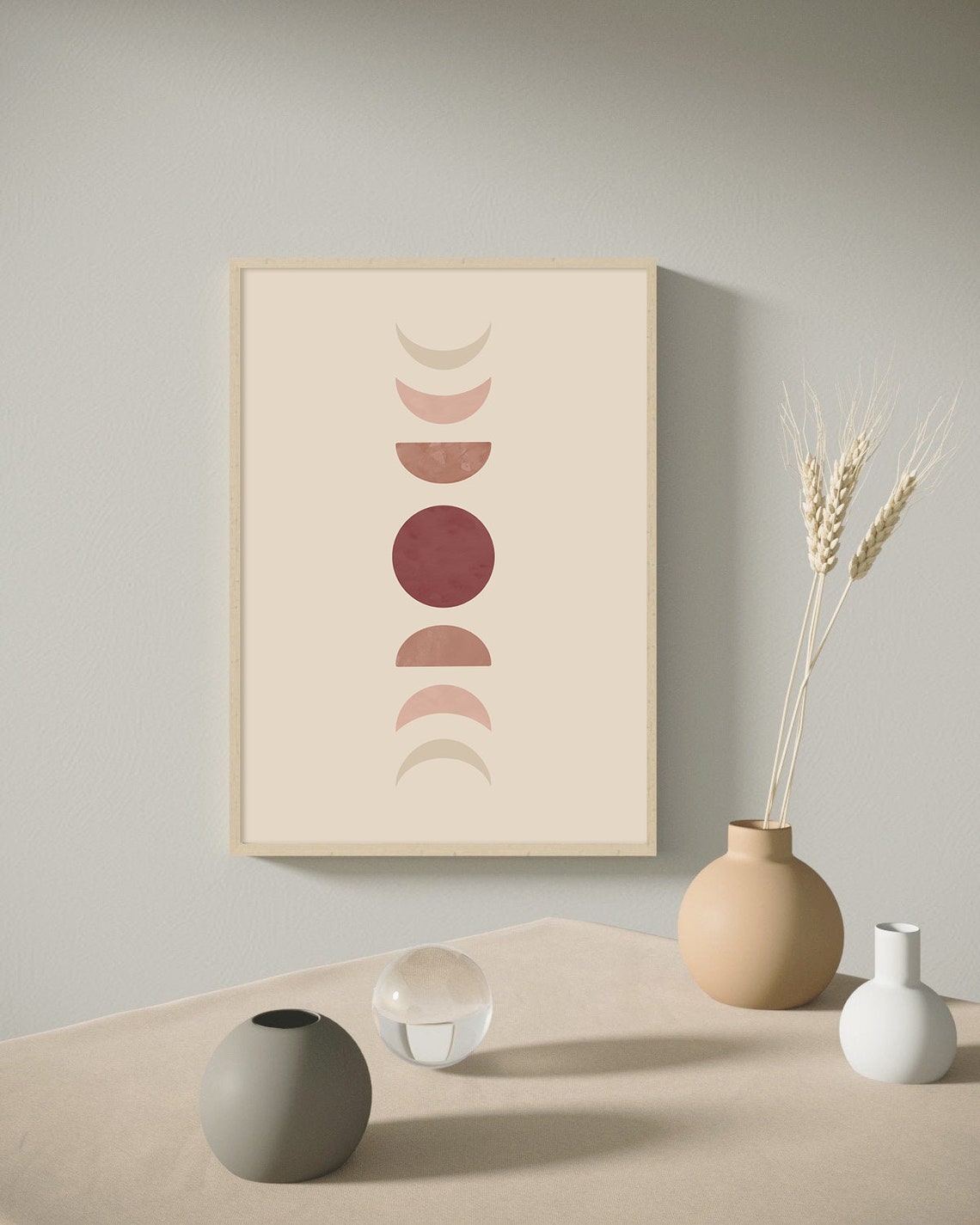 Rich Burgundy Moon Phases Beige Minimalist Celestial Wall Art - Image 2