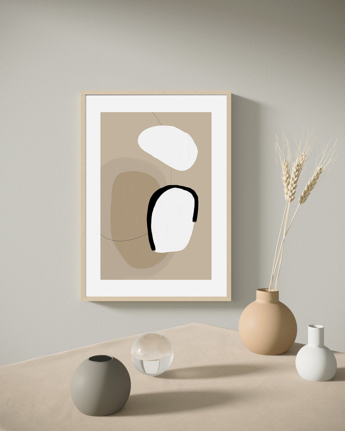 Beige Black Abstract Shapes with Arch Modern Neutral Art Poster