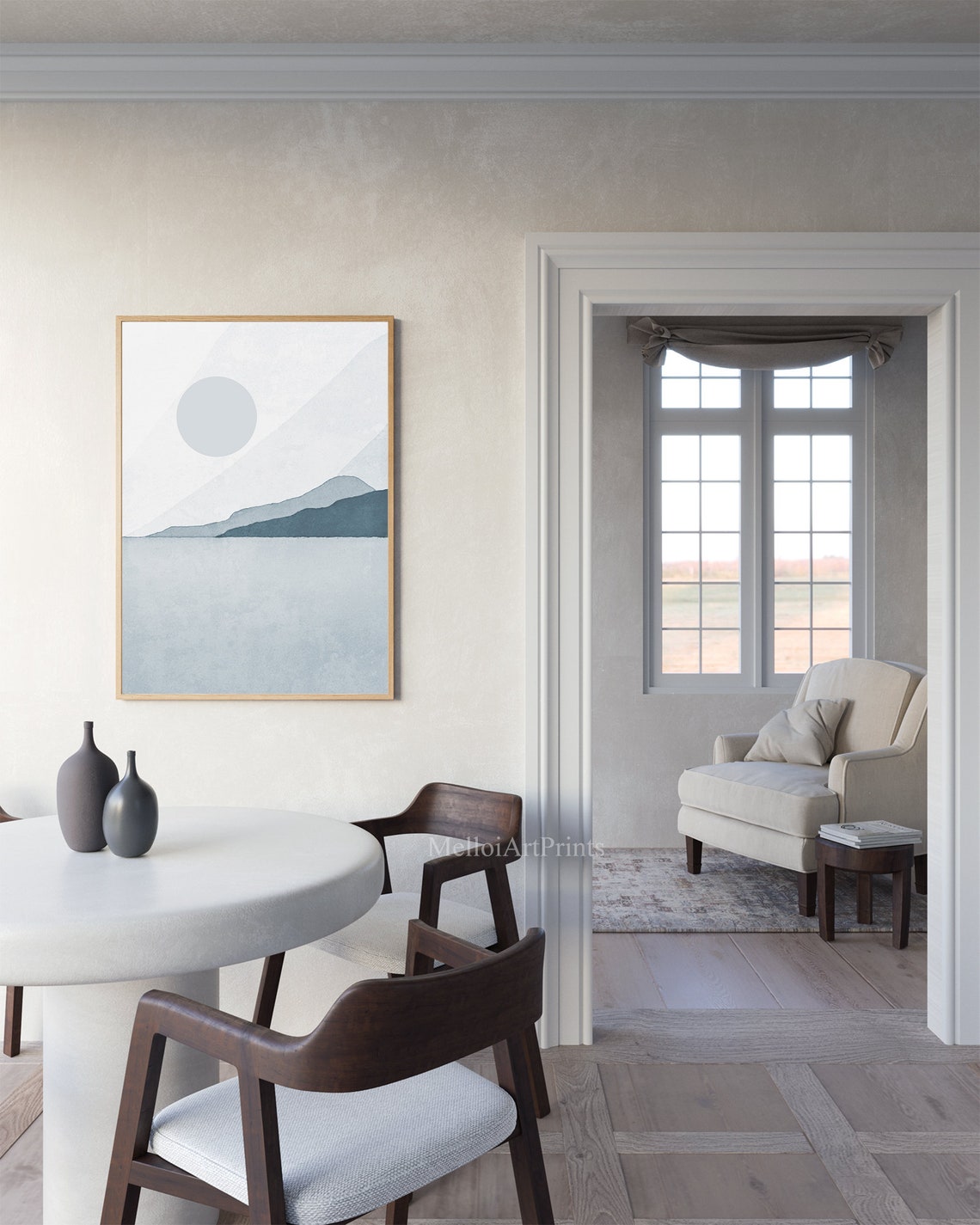 Blue Gray Ocean Sun Minimal Seascape Serene Calm Water Poster - Image 3