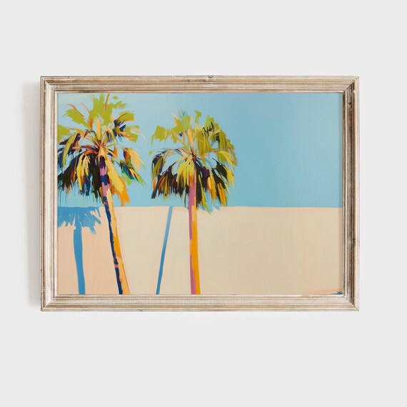 Modern Palm Tree Art Print Colorful Tropical Wall Art Mid Century Style Painting Vibrant Palm Decor Beach House Wall Decor