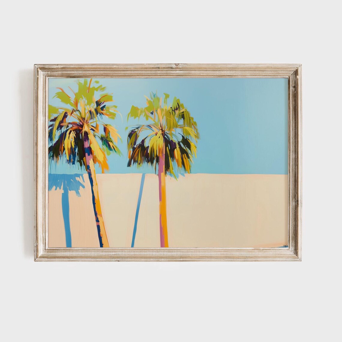 Colorful Palm Trees Turquoise Sky Mid Century Beach Painting Poster