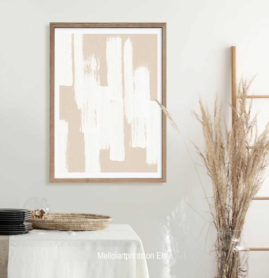 Neutral Minimalist Beige Geometric Watercolor Art Print - Image 2