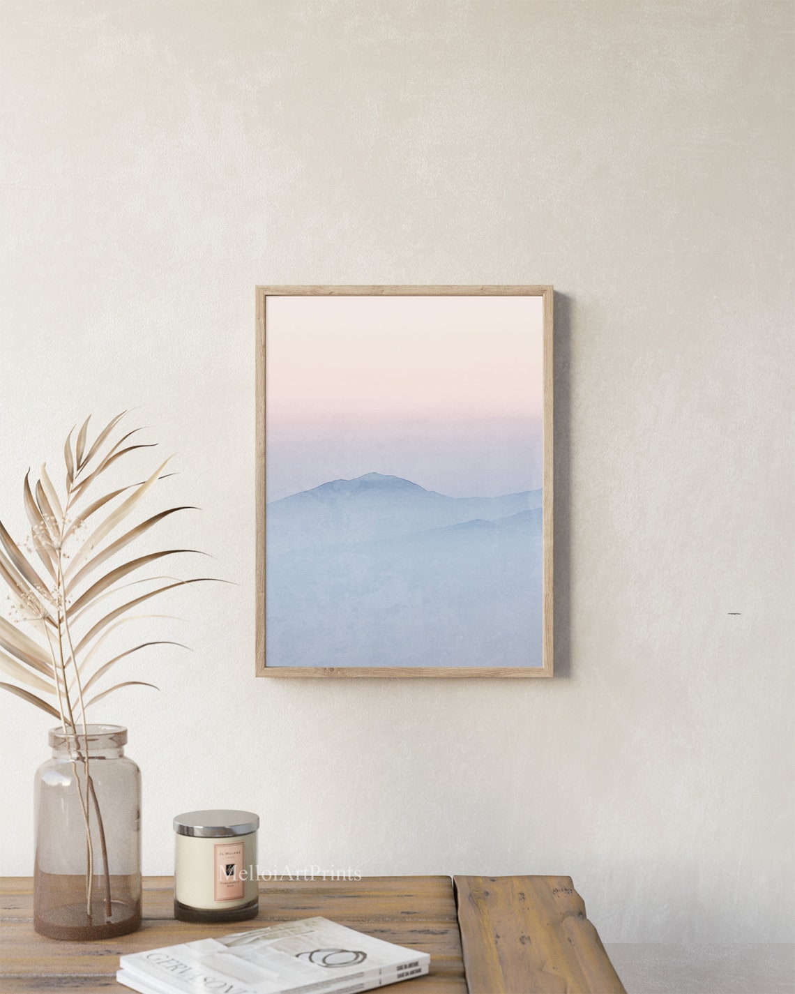 Pastel Mountain Landscape Art Blue Mist Watercolor Wall Poster - Image 2