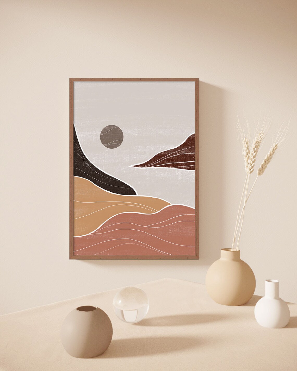 Abstract Desert Sunset Art Terracotta Waves Modern Landscape Poster