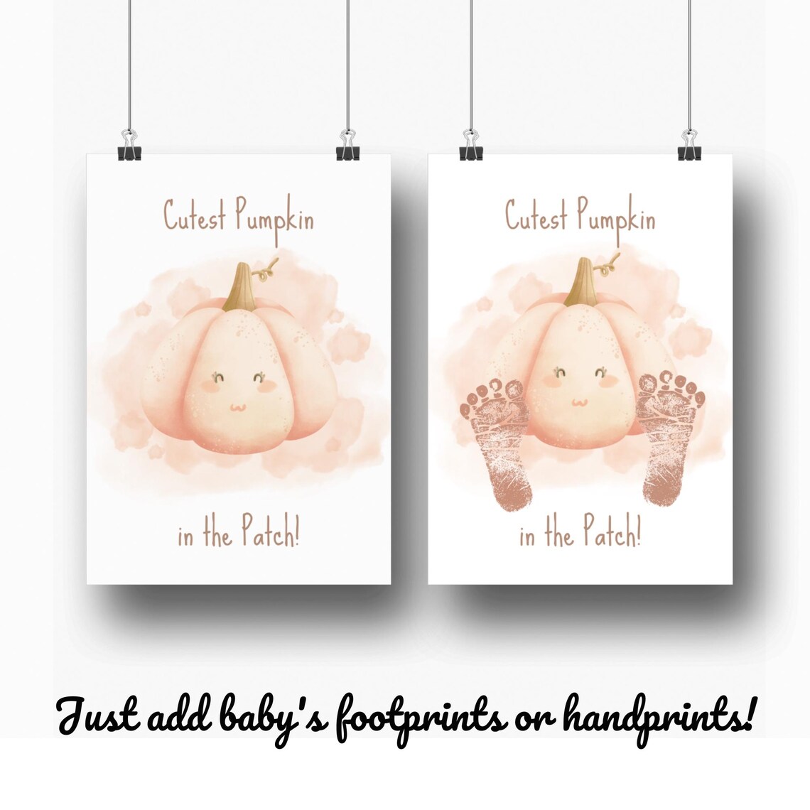 Cutest Pumpkin in the Patch Fall Baby Footprint Pumpkin Keepsake Art Poster - Image 2