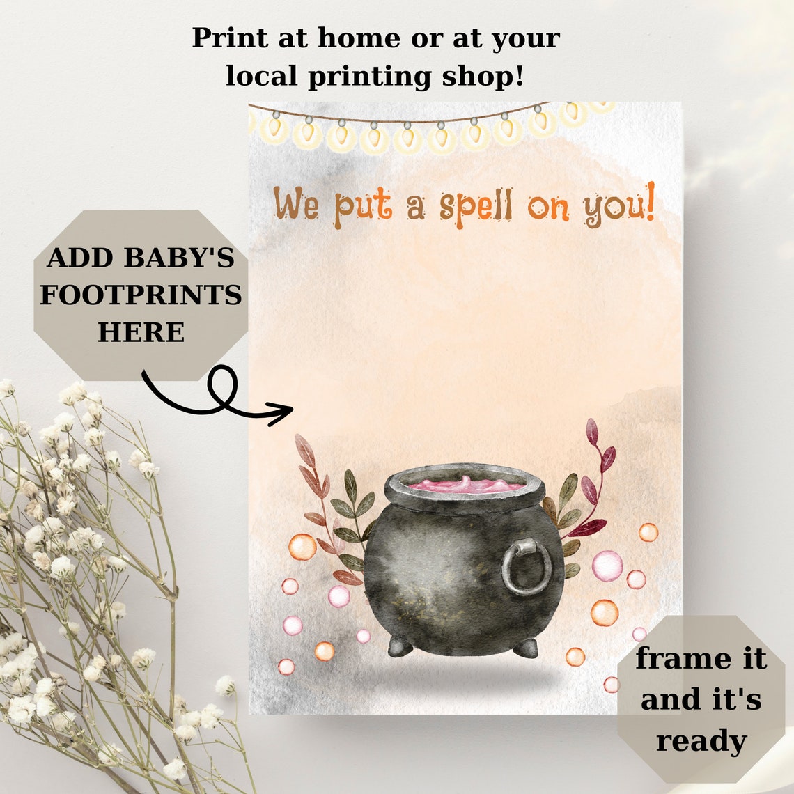 Baby Handprint Halloween Witch Cauldron Spell Keepsake Poster - Image 3
