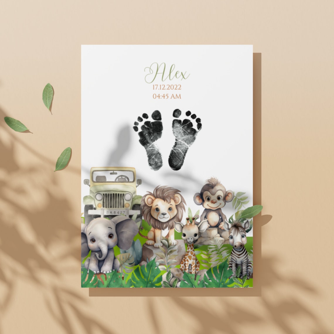 Personalized Baby Footprint Safari Jungle Animals Birth Poster - Image 3