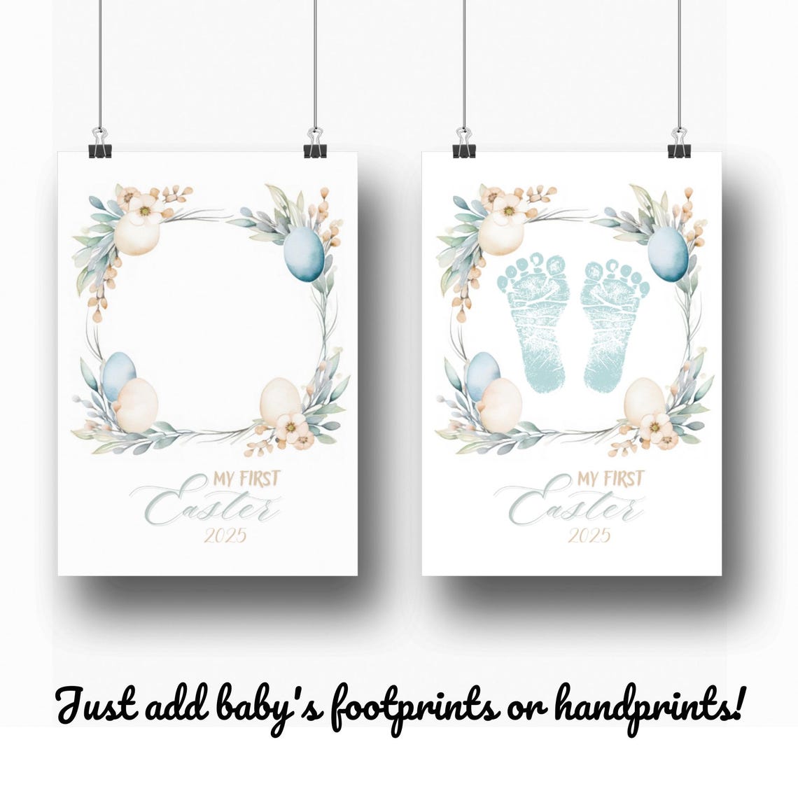 My First Easter Baby Footprint Blue Easter Wreath Keepsake Wall Art - Image 3
