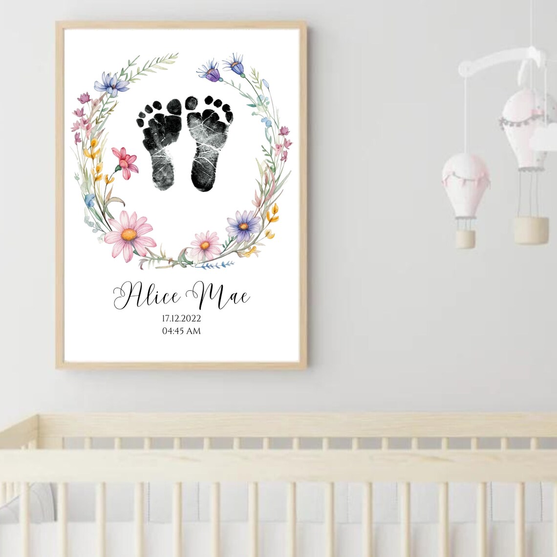 Custom Watercolor Wildflowers Nursery Footprint Art Print - Image 2