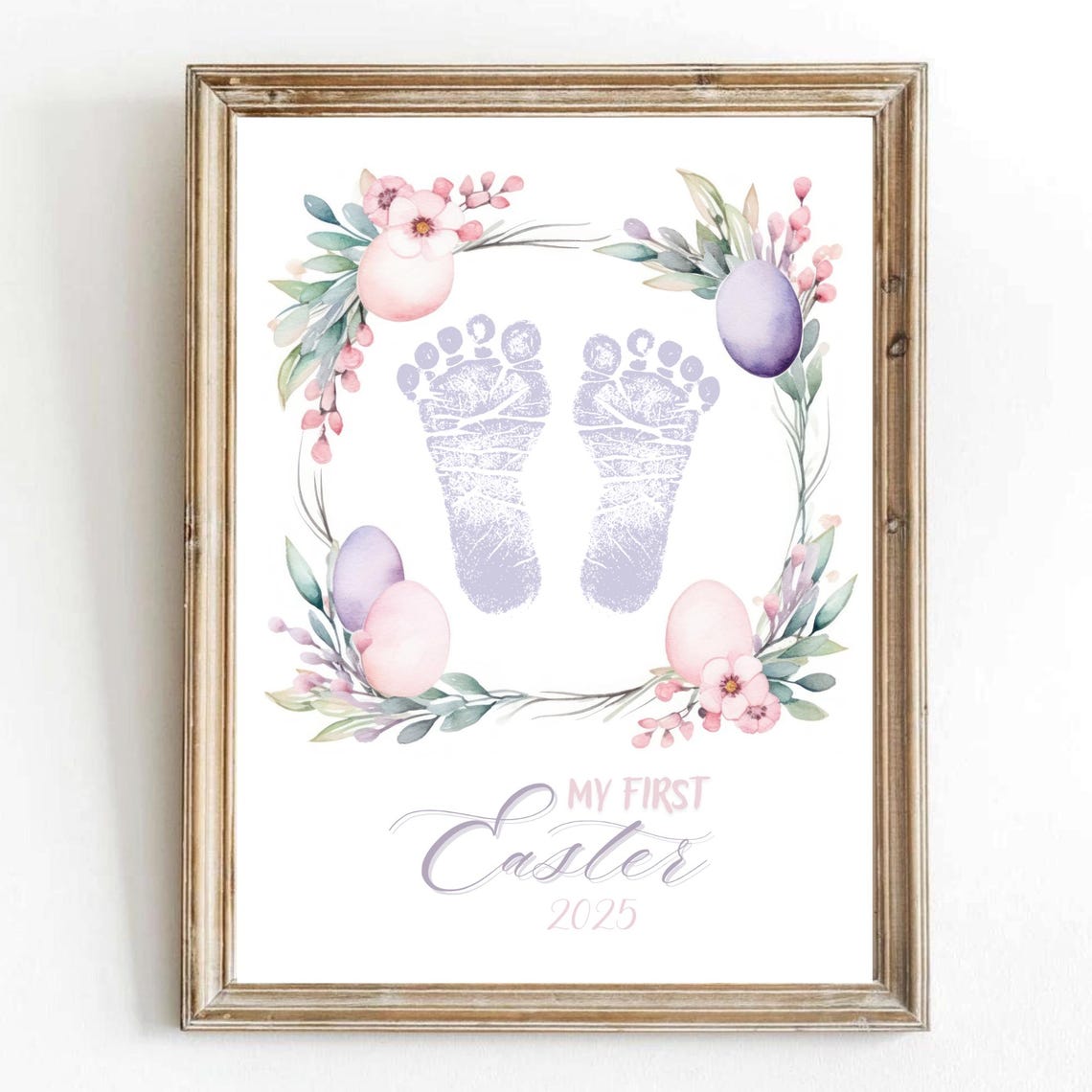 My First Easter Baby Footprint Pink Easter Wreath Keepsake Wall Art