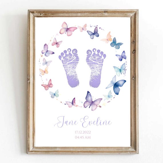 Personalised Pastel Baby Butterflies Footprint Kit Keepsake Print New Baby Gift Baby Feet Print
