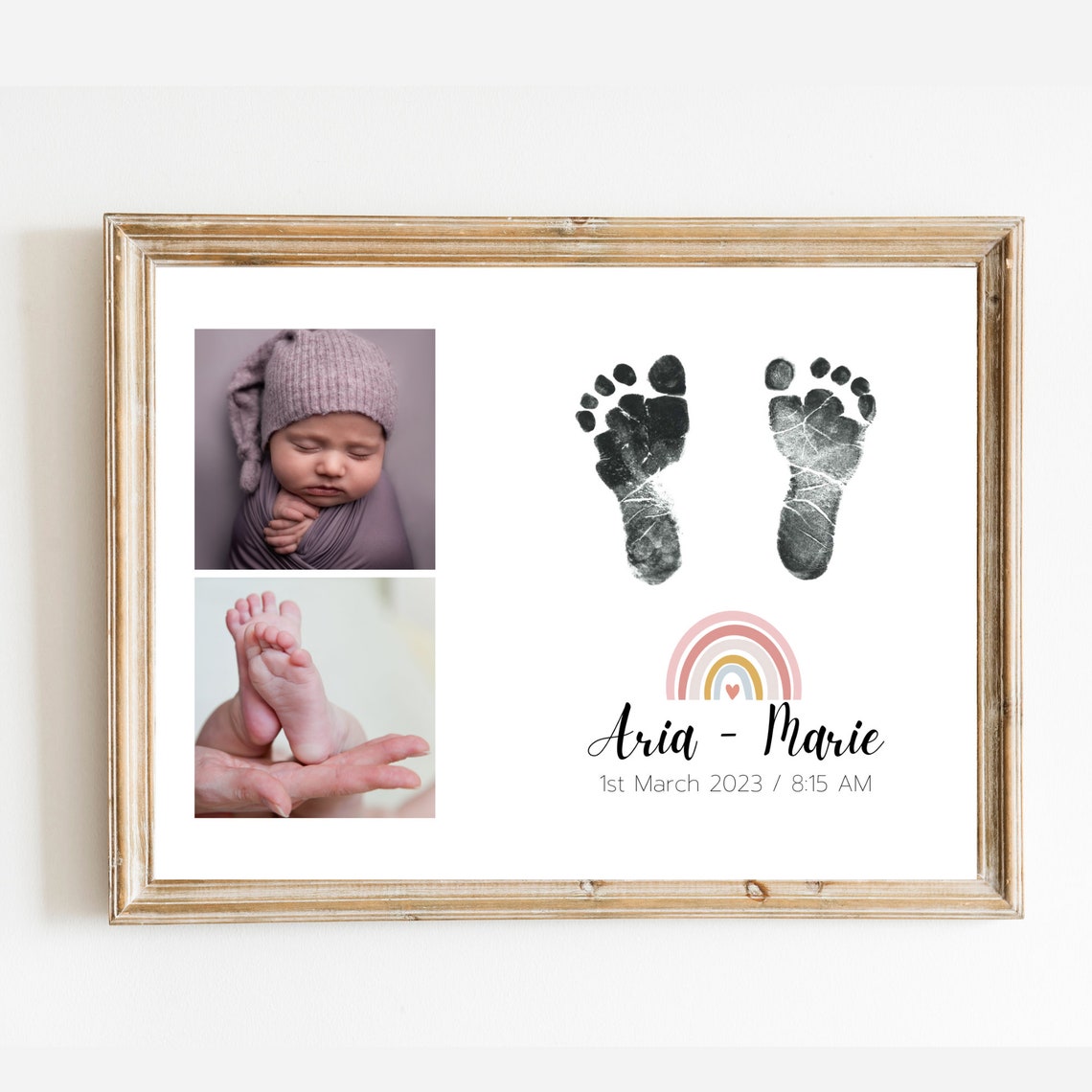 Newborn Baby Footprint Keepsake Photo Frame Rainbow Birth Poster