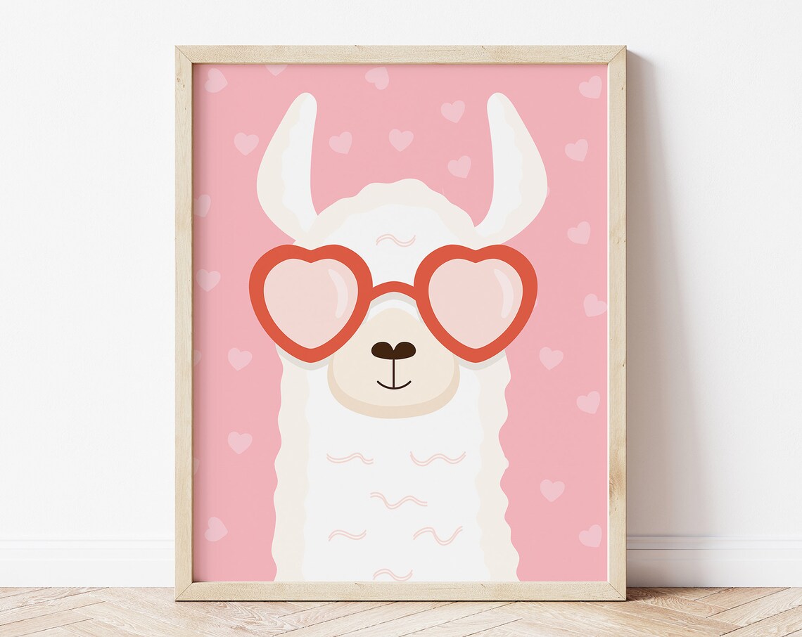 Valentine Llama Galentines Day Art Print
