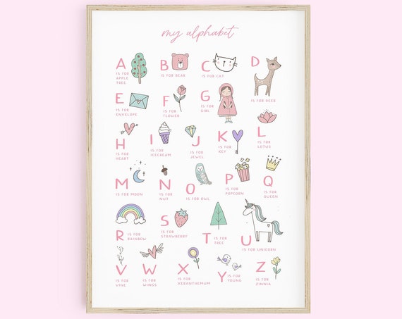 Alphabet Print for Girls Nursery Wall Art Print