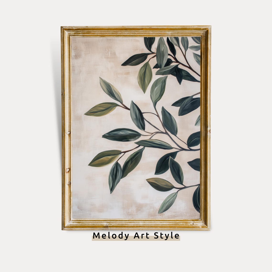 Minimalist Green Leaf Branch Botanical Neutral Nature Wall Art Poster