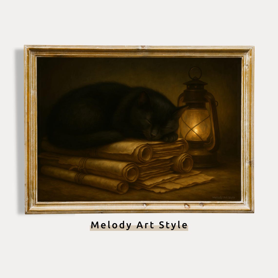 Moody Black Cat And Lantern Wall Art Vintage Scrolls Dark Academia Halloween Decor Gothic Lover Print P632