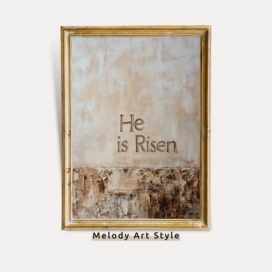 He Is Risen Textured Neutral Christian Faith Art Easter Decor Wall Art