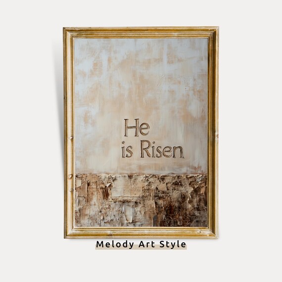 He Is Risen Christian Wall Art Easter Religious Neutral Faithbased Decor Textured Scripture Print P509
