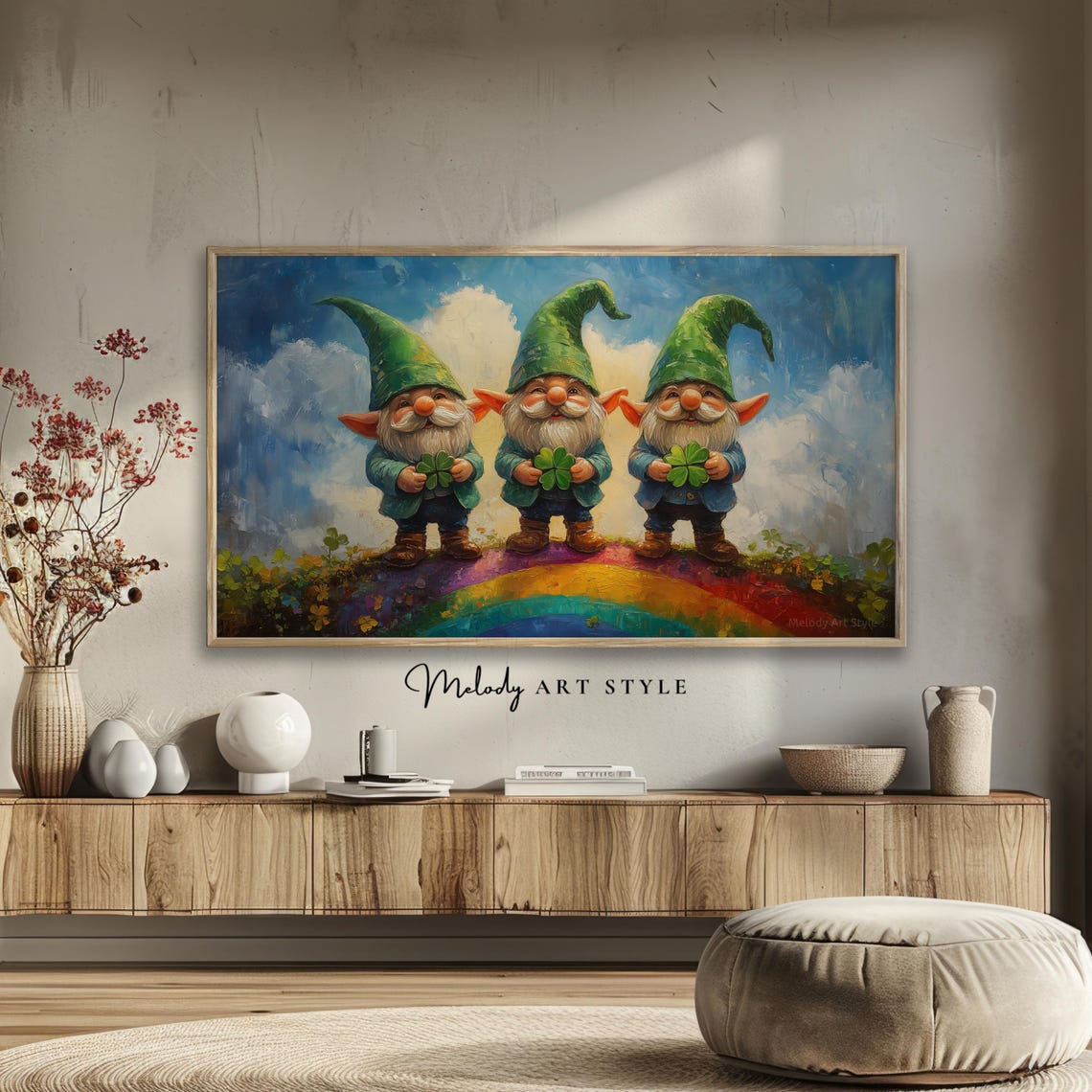 Cute Gnomes Holding Shamrocks Rainbow St Patricks Day Holiday Poster - Image 2