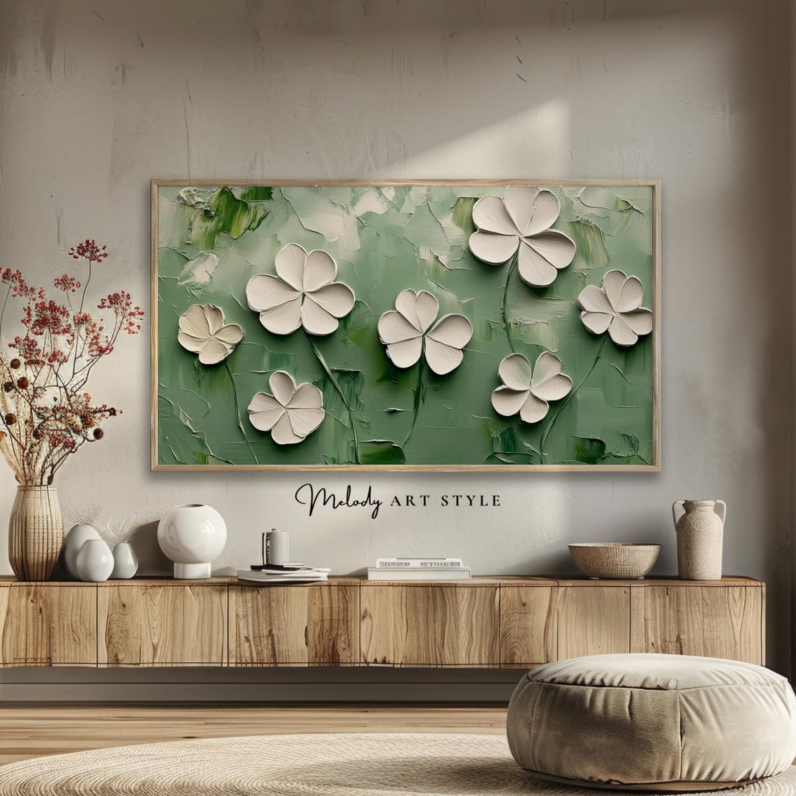 White Clover Flowers Green Impasto Texture St Patricks Day Art Poster - Image 2