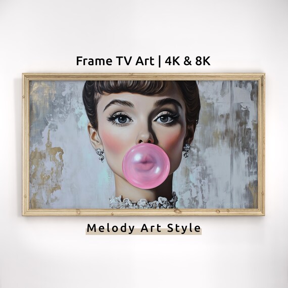 Retro Glamour Woman Blowing Pink Bubble Gum Vintage Pop Art Poster