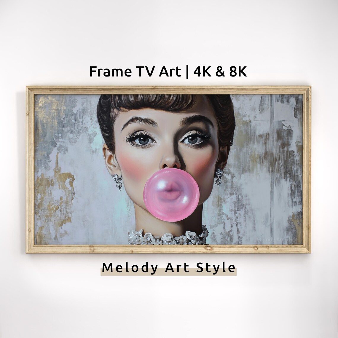 Retro Glamour Woman Blowing Pink Bubble Gum Vintage Pop Art Poster