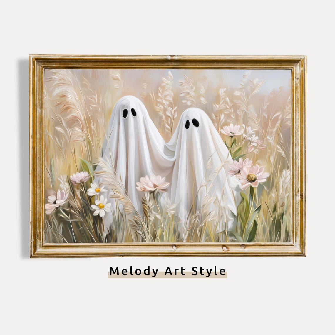 Ghosts In Meadow Wall Art Neutral Floral Halloween Wild Grass Artwork Spooky Fall Decor Instant P624