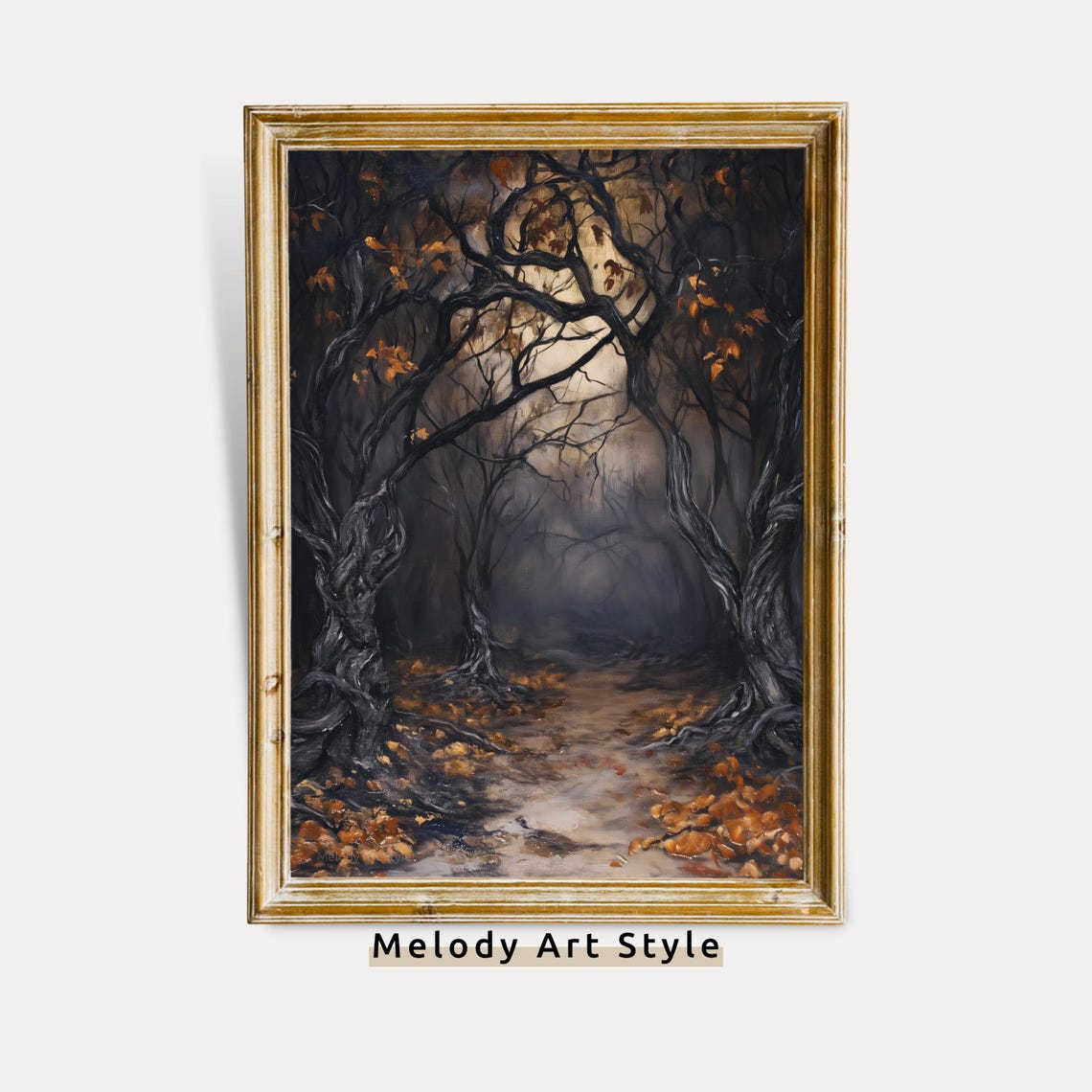 Dark Enchanted Woods Haunted Forest Path Wall Art Spooky Autumn Tree Halloween Witchcore Decor P664