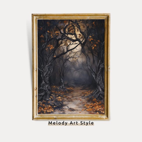 Dark Enchanted Woods Haunted Forest Path Wall Art Spooky Autumn Tree Halloween Witchcore Decor P664