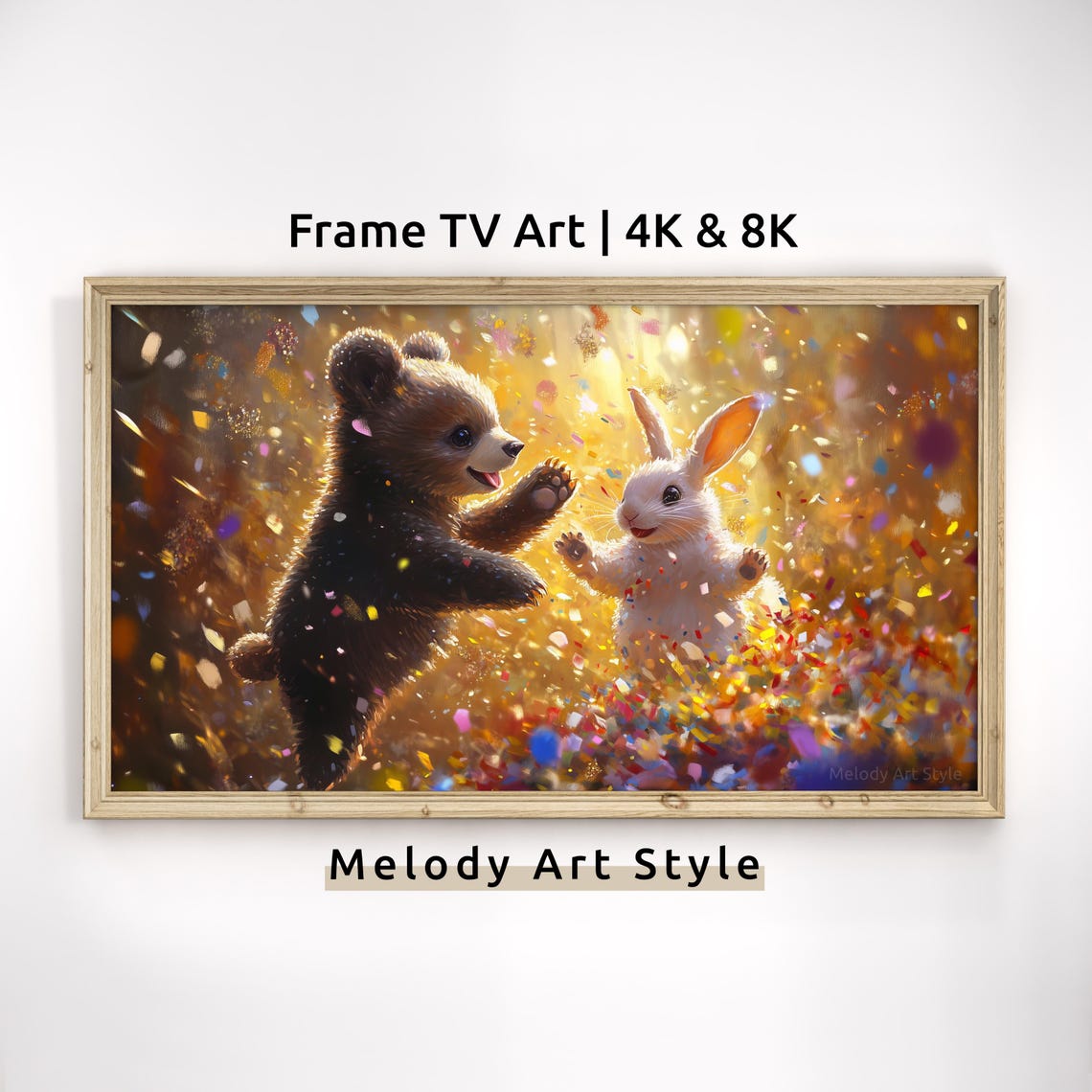 Bear And Bunny Party High Five Confetti Cute Animal Friends Art Poster
