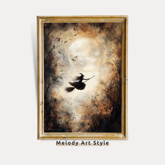 Flying Witch Wall Art Halloween Full Moon Witchy Silhouette Spooky Fall Decor P657