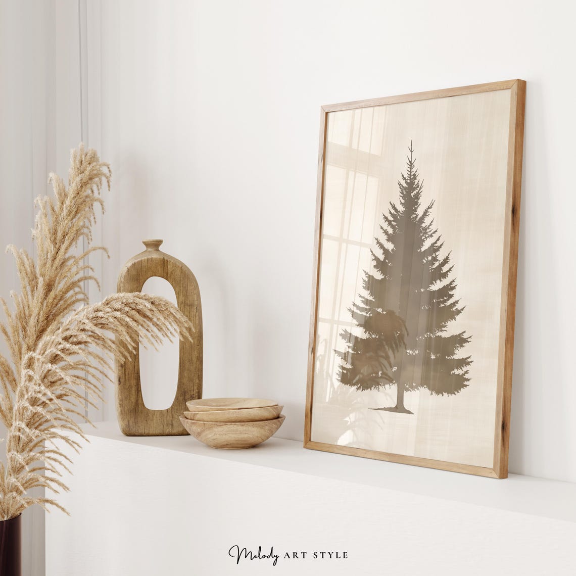 Minimalist Pine Tree Silhouette Neutral Beige Holiday Frame Wall Art - Image 2