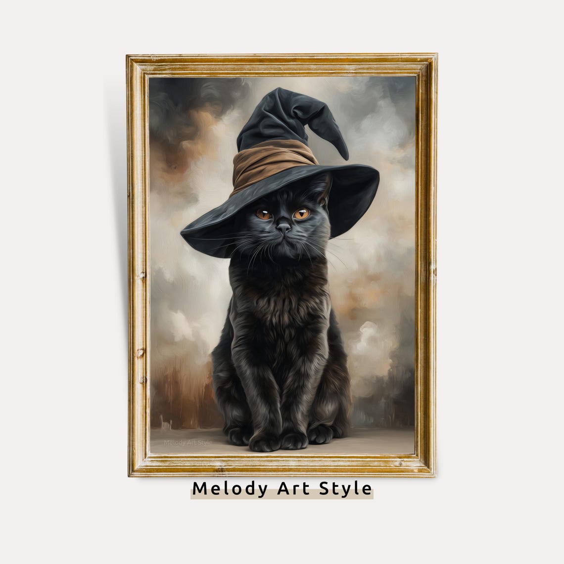 Black Cat Witch Wall Art Halloween Decor Gothic Witchy Animal Spooky Fall With Hat Print For October P644