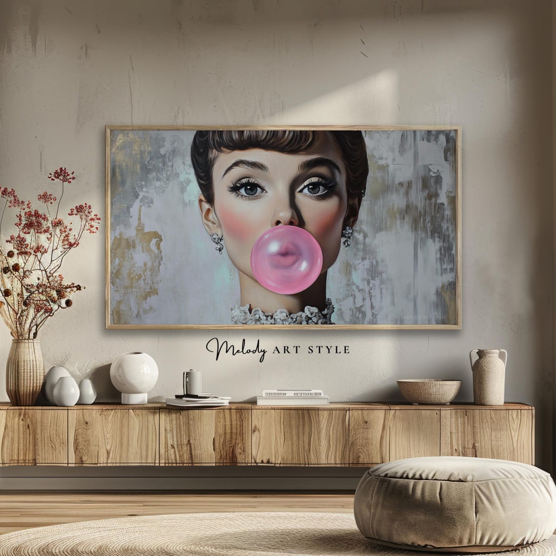 Retro Glamour Woman Blowing Pink Bubble Gum Vintage Pop Art Poster - Image 2