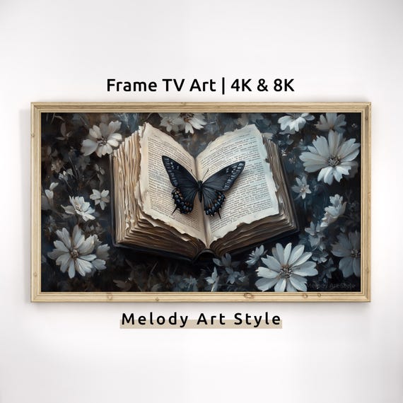 Dark Academia Frame Tv Art Antique Vintage Book And Butterfly Painting Moody Gothic Floral Tv Background Still Life F245