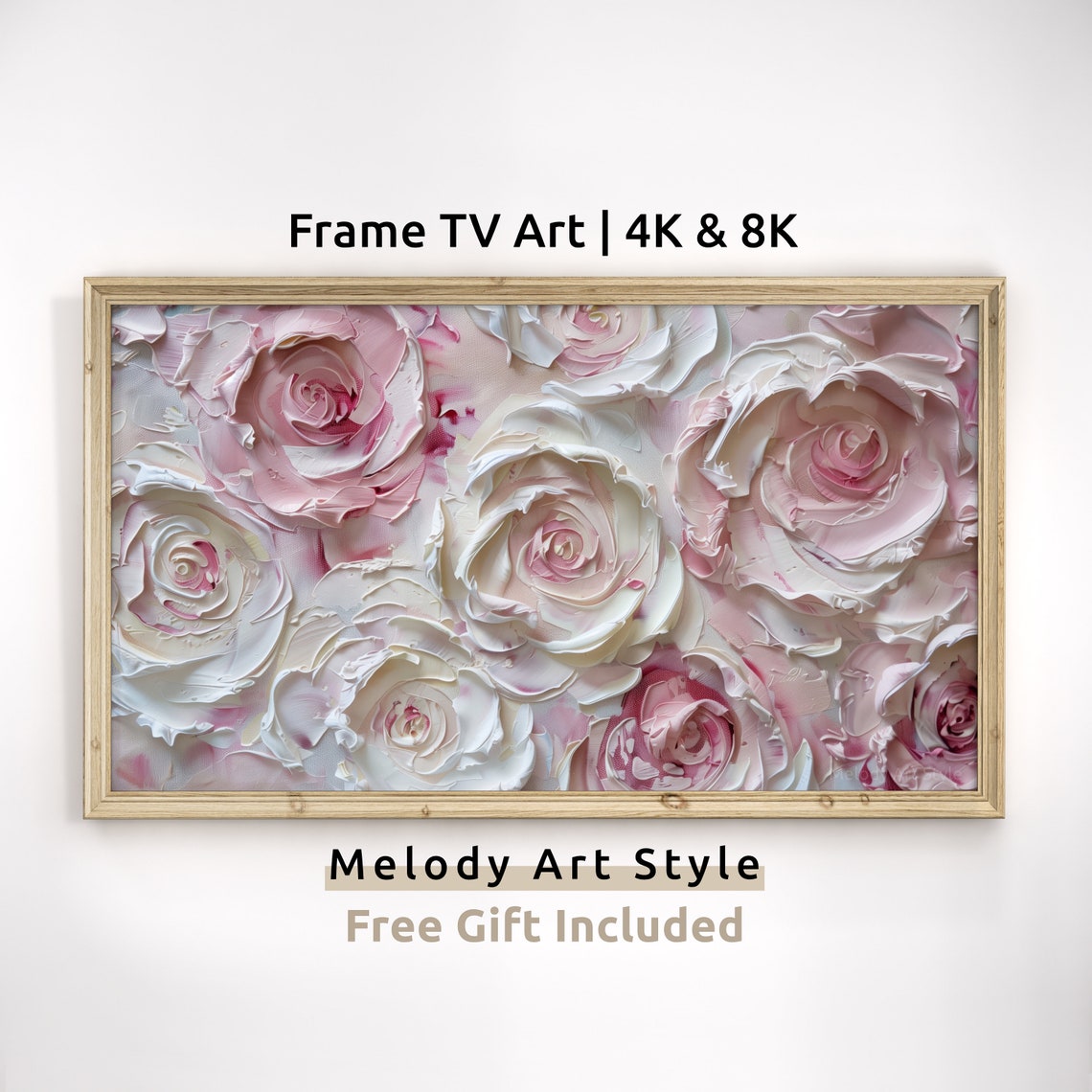 Pink And White 3D Impasto Roses Textured Floral Decor Art Poster