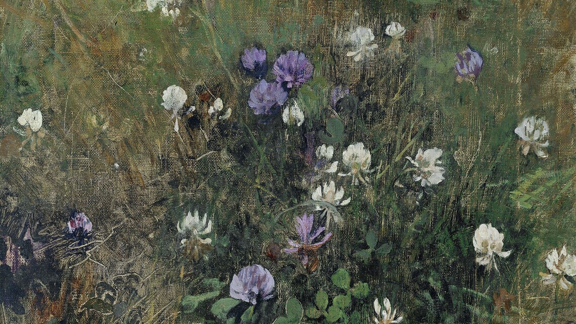 Purple White Wildflowers Dark Meadow Vintage Floral Painting Poster - Image 2