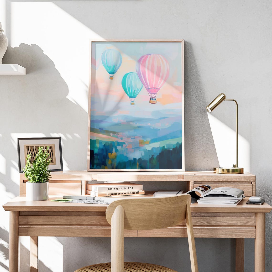 Hot Air Balloons Drifting Over Misty Valley Sunset Pastel Poster - Image 5